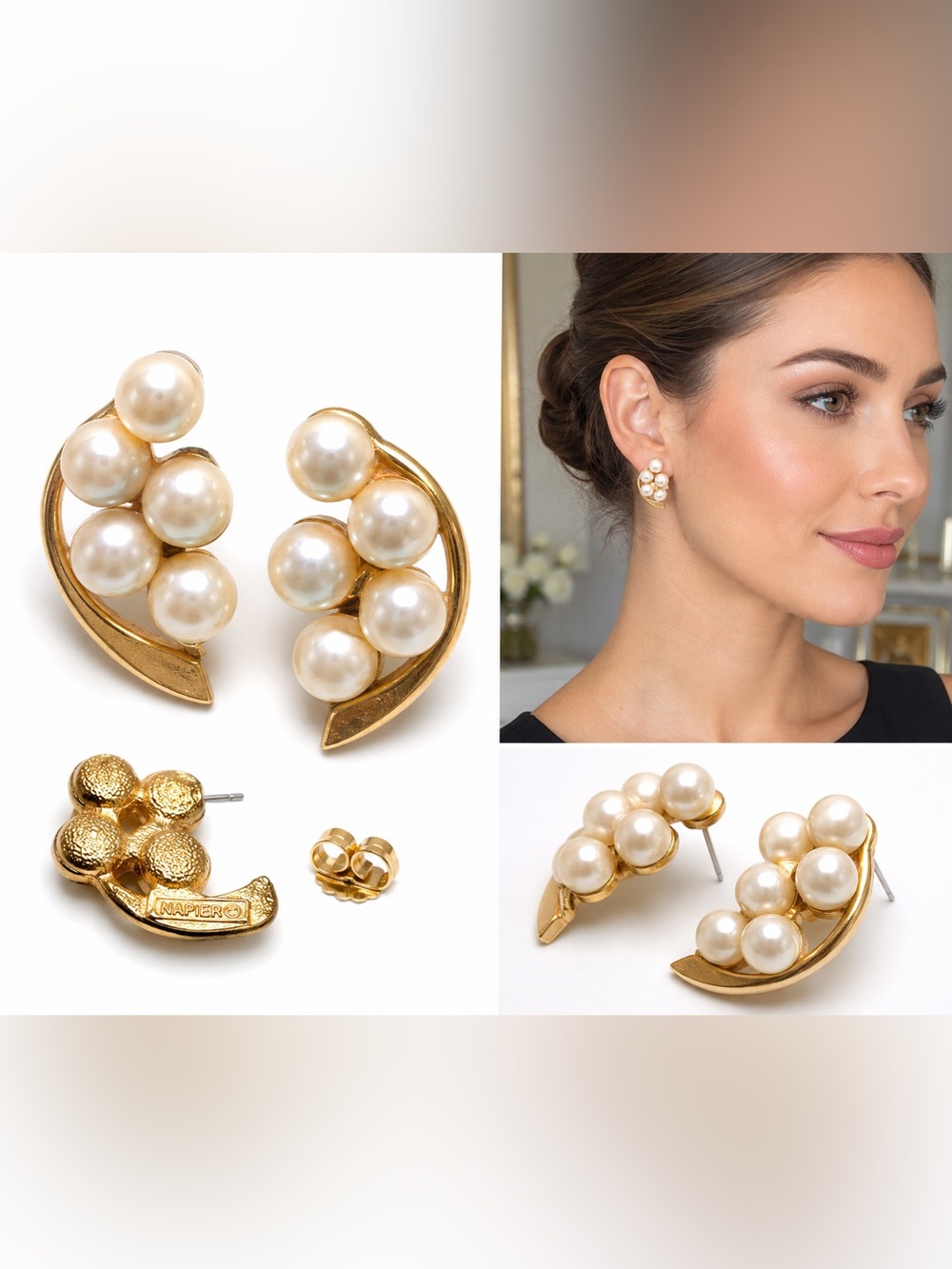 Napier Gold-Tone Pearl Cluster Stud Earrings - Cream Pearls